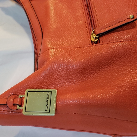 Orange leather Tignanello 12" X 9" purse with 18" adjustable strap (c1) - Picture 2 of 14
